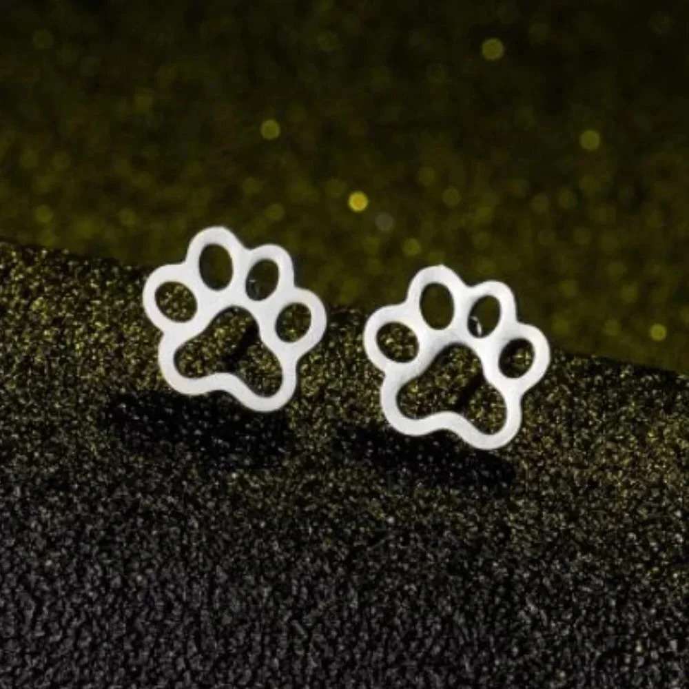 Dainty Cat Paw Stud Earrings Gold or Silver